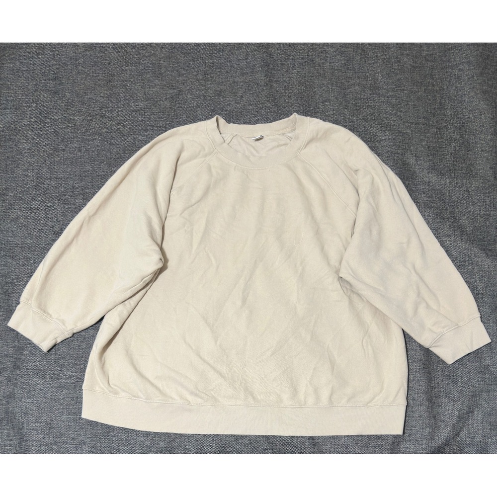 Old Navy Womens XXL Sweatshirt Beige Raglan Long Sleeve Crew Neck Fleece